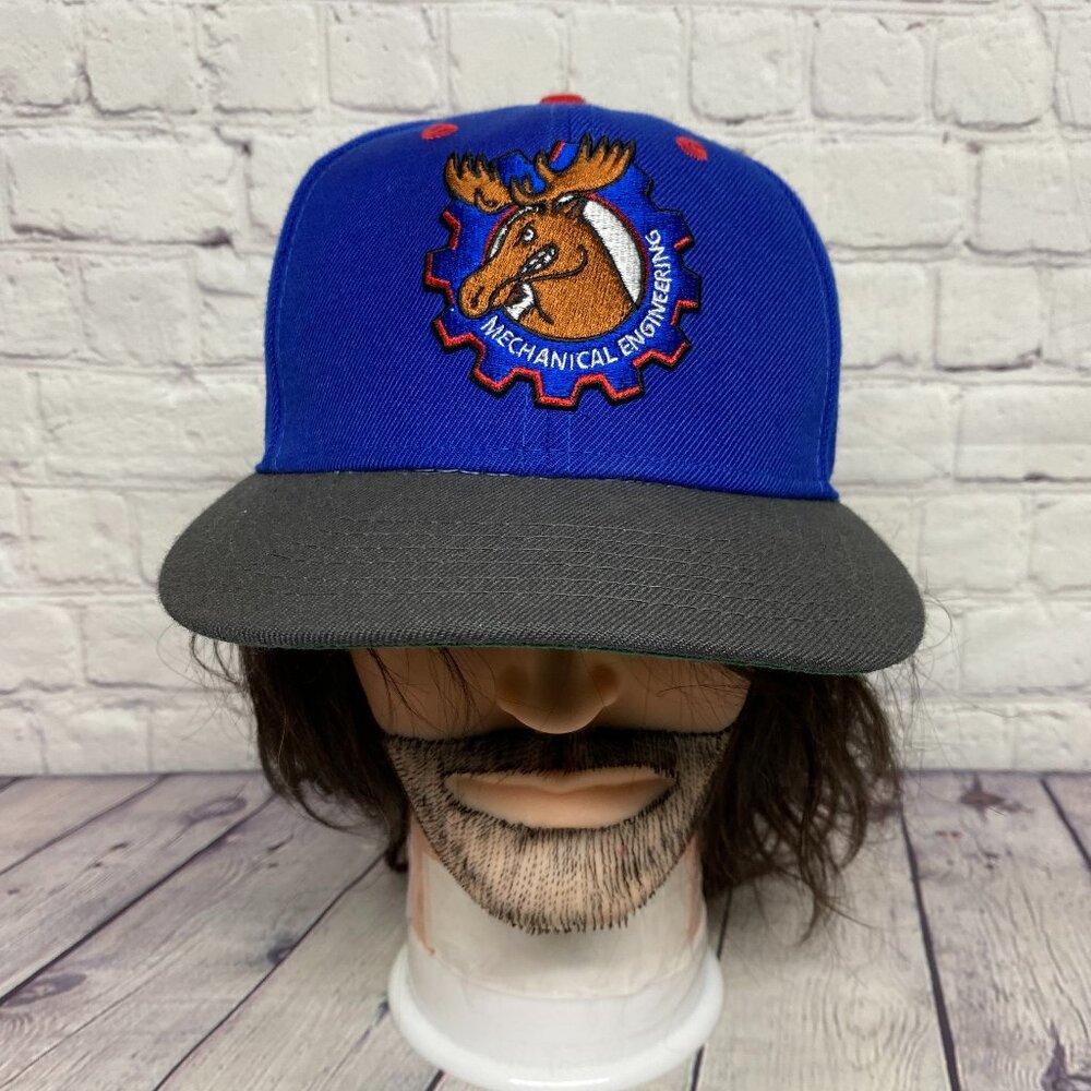 Mechanical Engineering Hat Cap Snapback Blue Gray Embroidered Logo Wool Acrylic